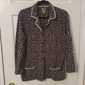 Anne Klein Pajamas Size L Color Gray Black White Leopard Print